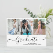 Invitation Noir Script Diplômé 4 Photo Collage Graduation (Debout devant)