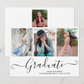 Invitation Noir Script Diplômé 4 Photo Collage Graduation (Devant / Derrière)