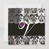 INVITATION NOIR SILK BLANC DOMMASK MONOGRAM PURPLE AMÉTHYST (Devant)