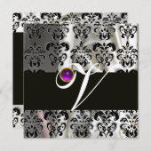 INVITATION NOIR SILK BLANC DOMMASK MONOGRAM PURPLE AMÉTHYST (Devant / Derrière)