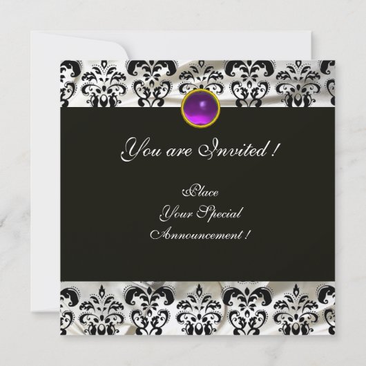 INVITATION NOIR SILK BLANC DOMMASK MONOGRAM PURPLE AMÉTHYST (Dos)