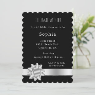 Invitation Noir Silver Ribbon et Bow Anniversaire