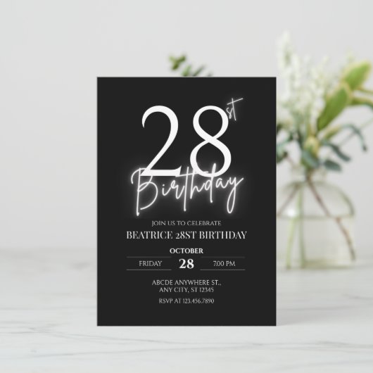 Invitation Noir simple âge décontracté anniversaire personnal (Debout devant)