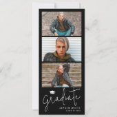 Invitation Noir Simple Moderne Script 3 Photo Graduation (Devant)