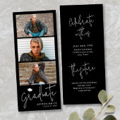 Invitation Noir Simple Moderne Script 3 Photo Graduation