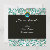 INVITATION NOIR SOIE DAMASSÉE MONOGRAMME AQUAMARINE (Dos)
