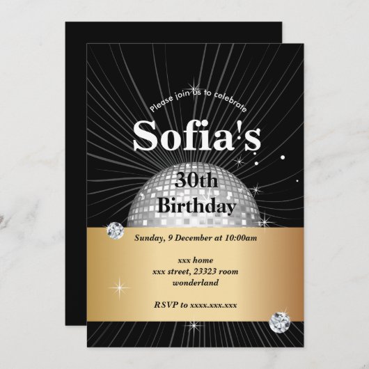 Invitation NOIR, soirée disco, 70's, soirée dansante (Devant / Derrière)