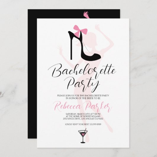 Invitation noir Stiletto Silhouette Bachelorette (Devant / Derrière)