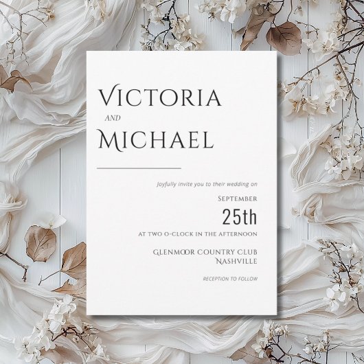 Invitation Noir sur blanc Moderne Mariage Customisé