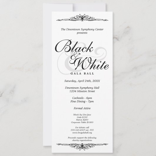 Invitation Noir sur long d'entreprise de gala de danse (Devant)