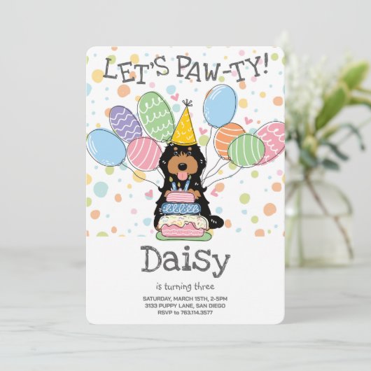 Invitation Noir Tan Cockapoo Cavapoo Chien fête d'anniversair (Debout devant)