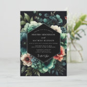 Invitation Noir Teal Bloom Mariage (Debout devant)