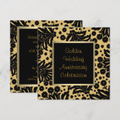Invitation Noir Tourbillon d'or 50e anniversaire de mariage (Devant / Derrière)