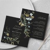 Invitation Noir tout en un Fleur sauvage Boho Mariage
