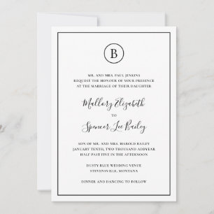 Invitation Noir traditionnel et blanc tout en un Mariage