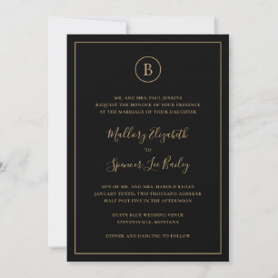 Invitation Noir traditionnel et or tout en un Mariage