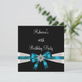 Invitation Noir Turquoise Bijou Bow 40e Anniversaire élégant (Debout devant)
