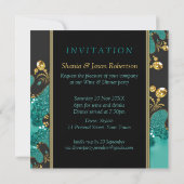 Invitation noir turquoise de dîner de remous de (Dos)