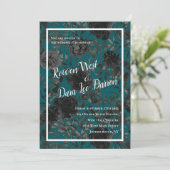 Invitation Noir Turquoise Rose gothique Élégant mariage (Debout devant)