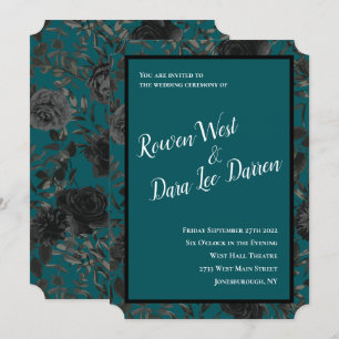 Invitation Noir Turquoise Rose gothique Élégant mariage