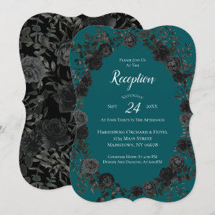 Invitation Noir Turquoise Rose gothique Elégant Mariage