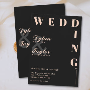 Invitation Noir Typographie Écriture Douce Pêche Mariage