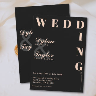 Invitation Noir Typographie Écriture Douce Pêche Mariage