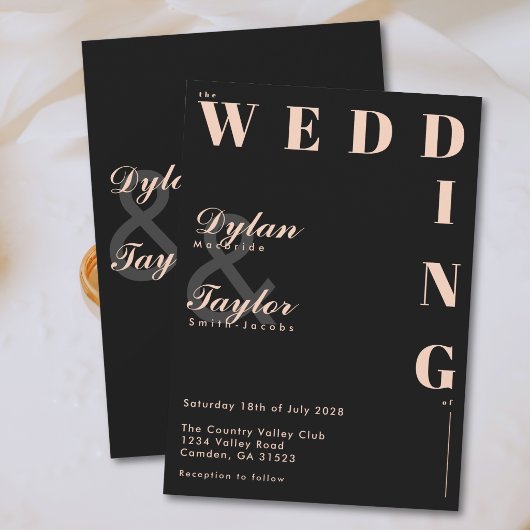 Invitation Noir Typographie Écriture Douce Pêche Mariage