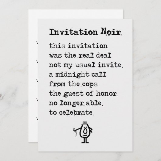 Invitation Noir - un drôle de poème d'invitation (Devant / Derrière)