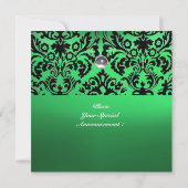 Invitation NOIR & VERT DAMASSÉ PIERRE GEMME MONOGRAMME glace (Dos)