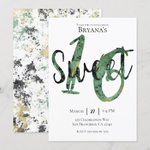 Invitation Noir Vert Or Moderne Fête d'anniversaire Sweet 16