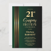 Invitation Noir vert rayé or 21e anniversaire surprise (Devant)