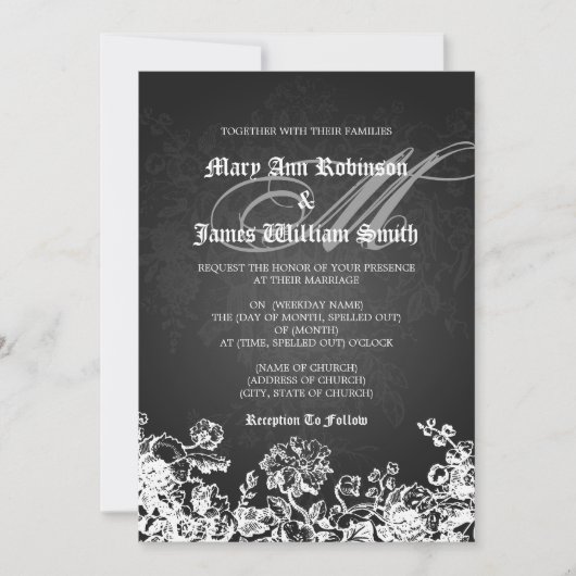 Invitation Noir victorien de Flourish de mariage élégant (Devant)