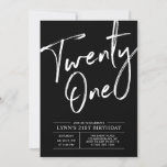 Invitation Noir Vingt | Fête du 21e anniversaire moderne<br><div class="desc">Célébrez votre journée spéciale avec cette simple et élégante invitation à la fête du 21e anniversaire. Ce design présente un script de brosse chic "Twenty One" avec une disposition propre en noir et blanc combo couleur. D'autres designs sont disponibles dans ma boutique BaraBomDesign.</div>