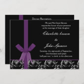 Invitation Noir violet blanc Damas FAUX conception ruban (Devant / Derrière)