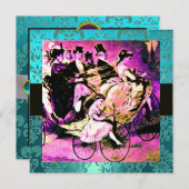 INVITATION NOIR VIOLET BLEU BICYCLETTE MARIAGE DAMAS MONOGRAM (Devant / Derrière)