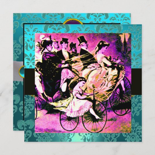 INVITATION NOIR VIOLET BLEU BICYCLETTE MARIAGE DAMAS MONOGRAM (Devant / Derrière)