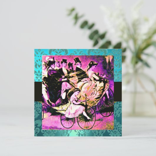 INVITATION NOIR VIOLET BLEU BICYCLETTE MARIAGE DAMAS MONOGRAM (Debout devant)