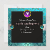 INVITATION NOIR VIOLET BLEU BICYCLETTE MARIAGE DAMAS MONOGRAM (Dos)