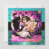 INVITATION NOIR VIOLET BLEU BICYCLETTE MARIAGE DAMAS MONOGRAM (Devant)