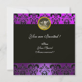 Invitation NOIR VIOLET DAMAS MONOGRAMME, agate grise (Dos)
