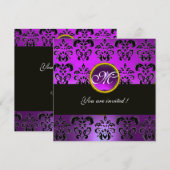 Invitation NOIR VIOLET DAMAS MONOGRAMME, améthyste (Devant / Derrière)