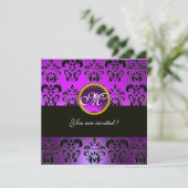 Invitation NOIR VIOLET DAMAS MONOGRAMME, améthyste (Debout devant)