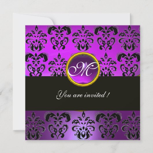 Invitation NOIR VIOLET DAMAS MONOGRAMME, améthyste (Devant)