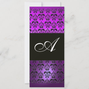 Invitation NOIR VIOLET DAMAS MONOGRAMME , blanc