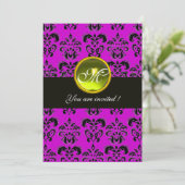 Invitation NOIR VIOLET DAMAS MONOGRAMME, topaze jaune (Debout devant)