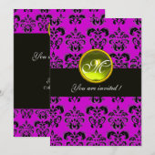 Invitation NOIR VIOLET DAMAS MONOGRAMME, topaze jaune (Devant / Derrière)
