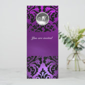 Invitation NOIR & VIOLET DAMASSÉ PIERRE GEMME MONOGRAMME glac (Debout devant)
