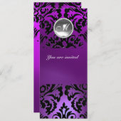 Invitation NOIR & VIOLET DAMASSÉ PIERRE GEMME MONOGRAMME glac (Devant / Derrière)