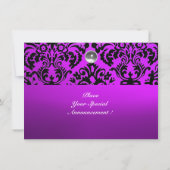 Invitation NOIR & VIOLET DAMASSÉ PIERRE GEMME MONOGRAMME glac (Dos)